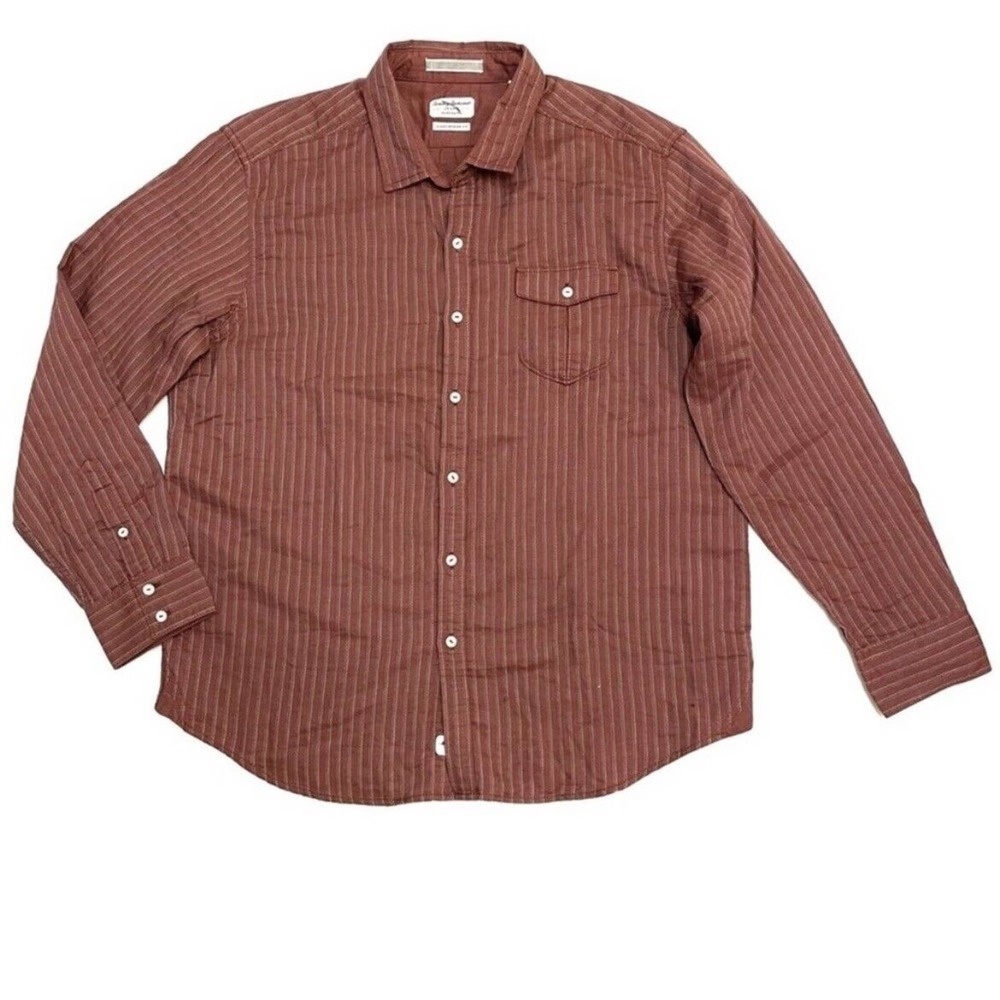 Tommy Bahama 100% Cotton Burgundy Island Modern Fit Stripe Button Up